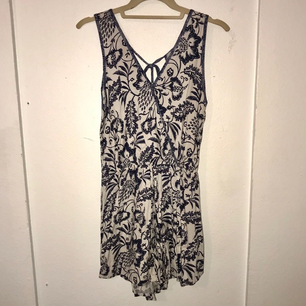 White and Blue Floral Romper